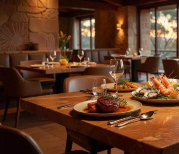 Refined main courses plated in a modern Australian dining setting with warm evening lighting.