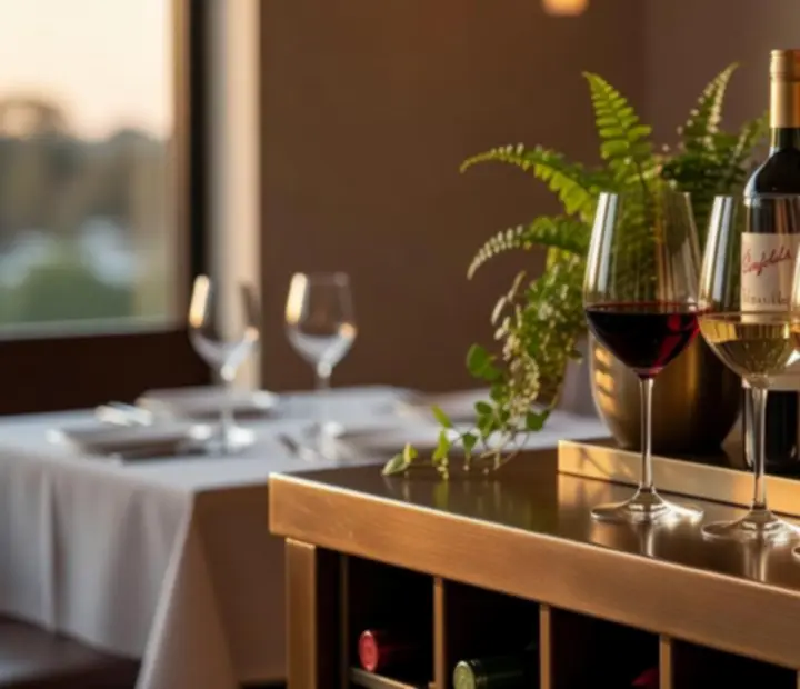 A curated display of Australian wines in a softly lit contemporary restaurant setting.