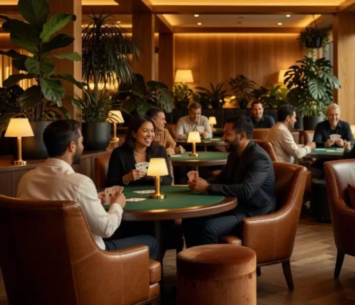 Guests enjoying a relaxed social poker lounge at TheGoldenFfold